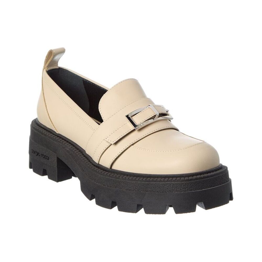 Sergio Rossi Nora 25 Leather Loafer, White